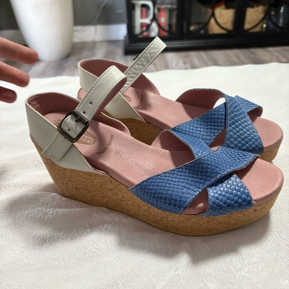 Worishofer blue white cork wedge sandals 40 or 9.5